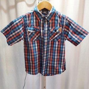 American Hawk Button Down Short Sleeve Plaid Shirt Boy's Size 7